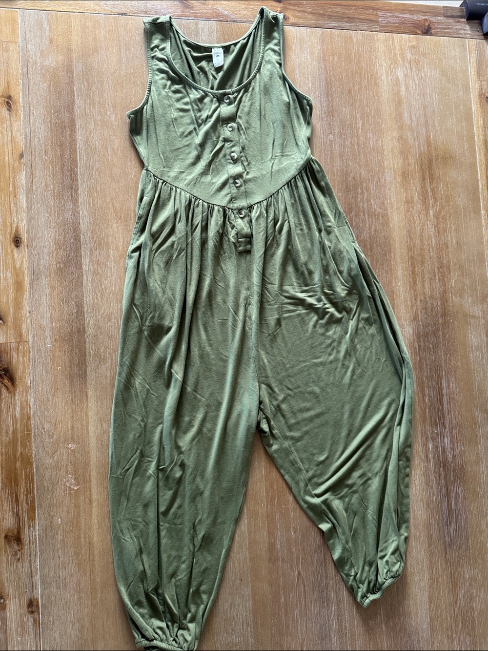 kate quinn Olive Green tank Button-Front Jumpsuit